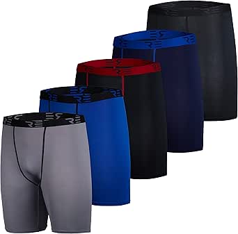 Real Essentials 5 Pack: Men’s Compression Shorts - Quick Dry Performance Active Underwear