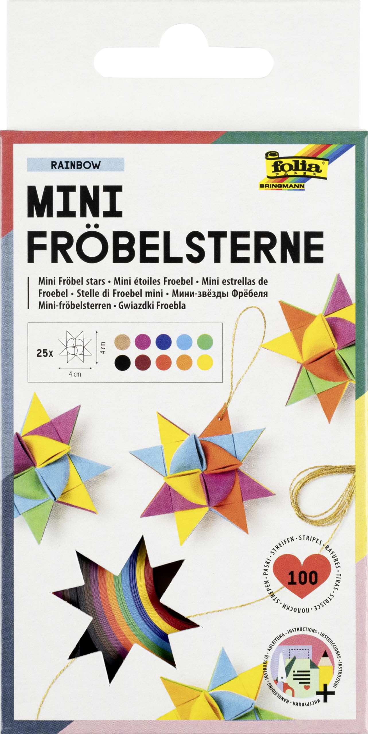 Folia 1295, paper strips for frog stars all year, 100 strips sorted in all-season colors