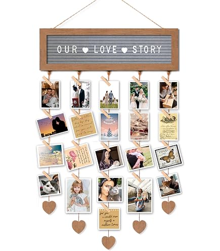 Cadre Photo Collage Murale Avec Clips - Chaîne Métallique Perles - Pour Photos, Cartes - Déco Murale Blanche - 3