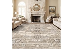 RUUGME Living Room 10x14 Area Rugs - Washable Lightweight Area Rug Stain Resistant Carpet Vintage Soft Rugs for Bedroom with Non Slip Backing Indoor Ultra-Thin Rugs Home Decor 10x14 Beige