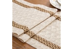 Niviy Boho Table Runner for Valentine's Day Home Decor 72 Inches Long Farmhouse Macrame Easter Table Runner Cotton Linen Woven Table Runners for Spring Dining Table Decoration, Beige & Brown