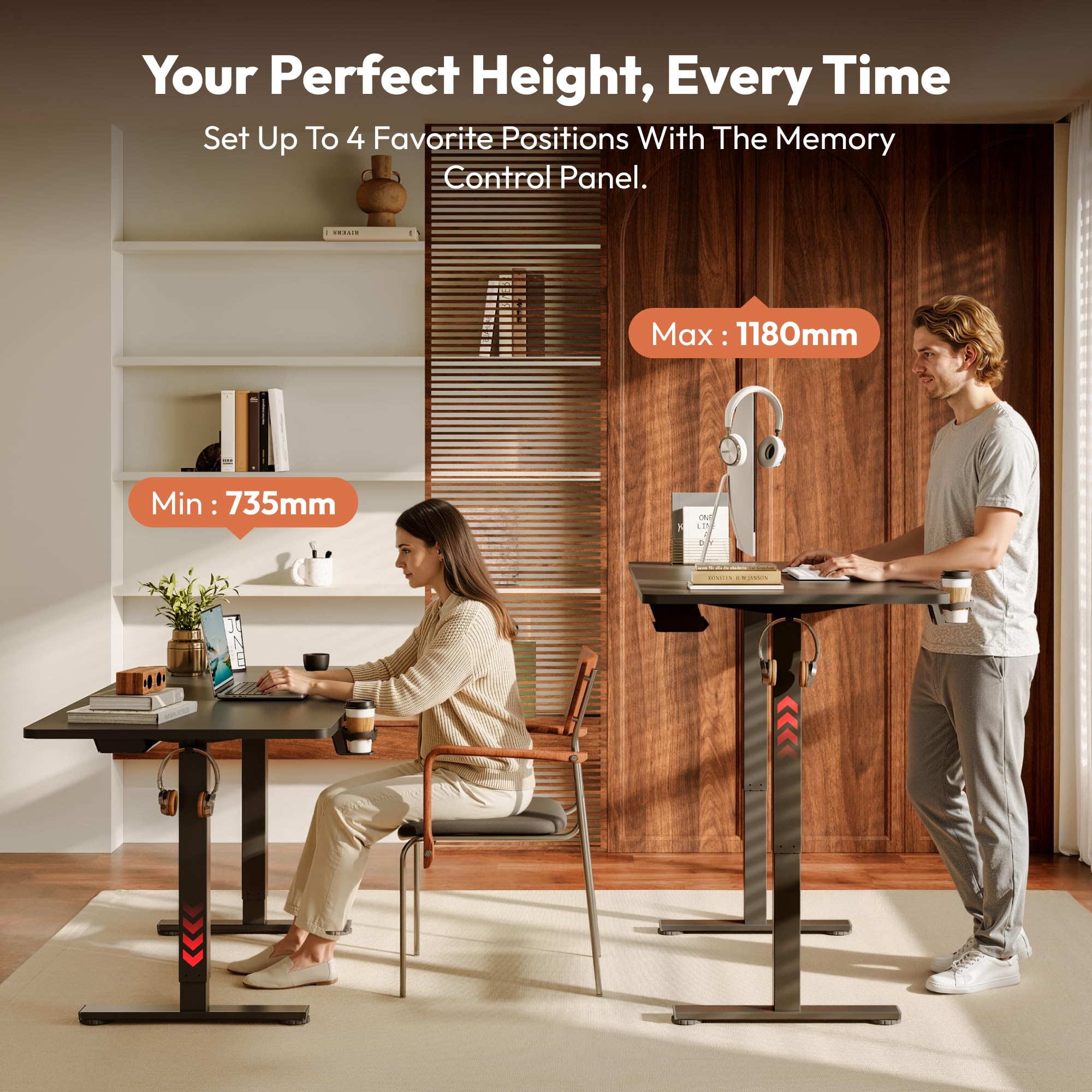 SANODESK Höhenverstellbarer Schreibtisch 110×54 cm – Kompakter Standing Desk mit praktischem Zubehör, ideal für kleine Räume, leise & sicher mit Anti-Kollisions-Schutz(schwarz) 7