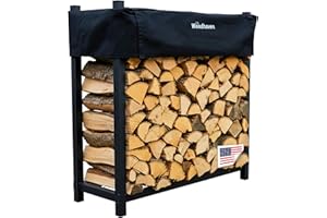 Woodhaven Black 4 Foot - Heavy Duty Made In USA - Indoor Outdoor - 1/4 Cord Firewood Storage Log Rack With Seasoning Cover Combo Set - Metal Log Storage - 48” x 48”