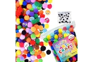WAU Crafts - 400 Pcs - 1 inch 300 Multicolored Large Pom Poms Arts and Crafts with 100 Googly Eyes - Pompoms for Crafts & DIY Projects
