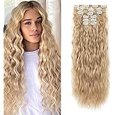 LONAI 6PCS Clip In Hair Extensions, 24" Blonde Hair Extensions Long Mermaid Waves Wavy Synthetic Clip On Hairpiece For Women Natural Black Hair For Daily Use Party(Ash Brown)
