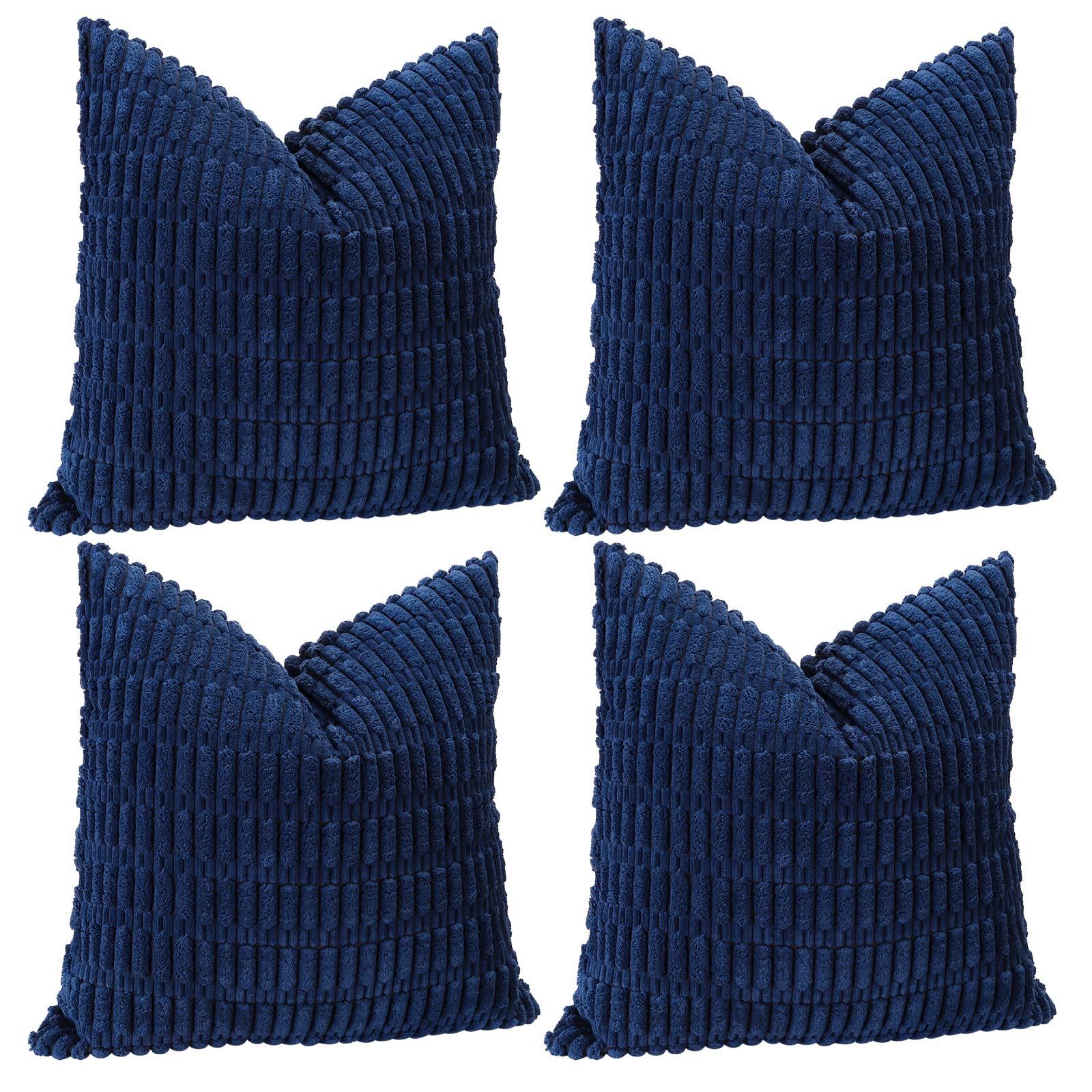 Sungeek Set of 4 Soft Corduroy Decorative Cushion Covers 45x45cm Square Striped Throw Pillow Covers 18x18 Inch for Sofa Couch Living Room Patio Farmhouse Boho Home Decor Pillowcases (Navy Blue) — image 1
