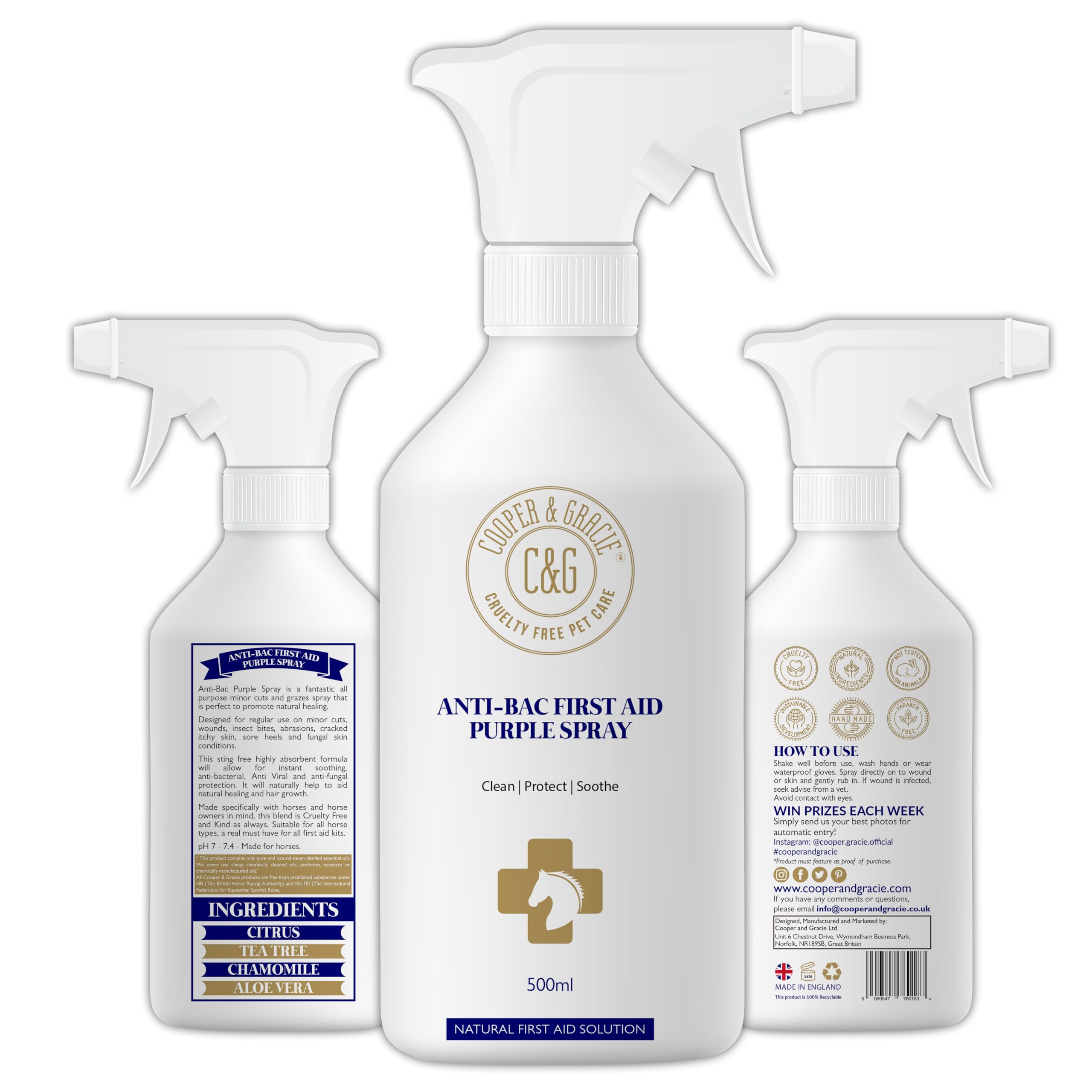 Natural Horse Wound Spray 500ml – Anti-Bacterial, Anti-Fungal & Antiviral Treatment for Cuts & Sores | Fast Healing Purple Spray by Cooper and Gracie