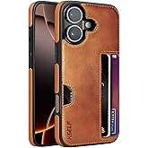 KSELF Leather Case for iPhone 16 with Card Holder Soft Leather Wallet Case, Protective Slim Shockproof Phone Cover for Man Women (Brown)