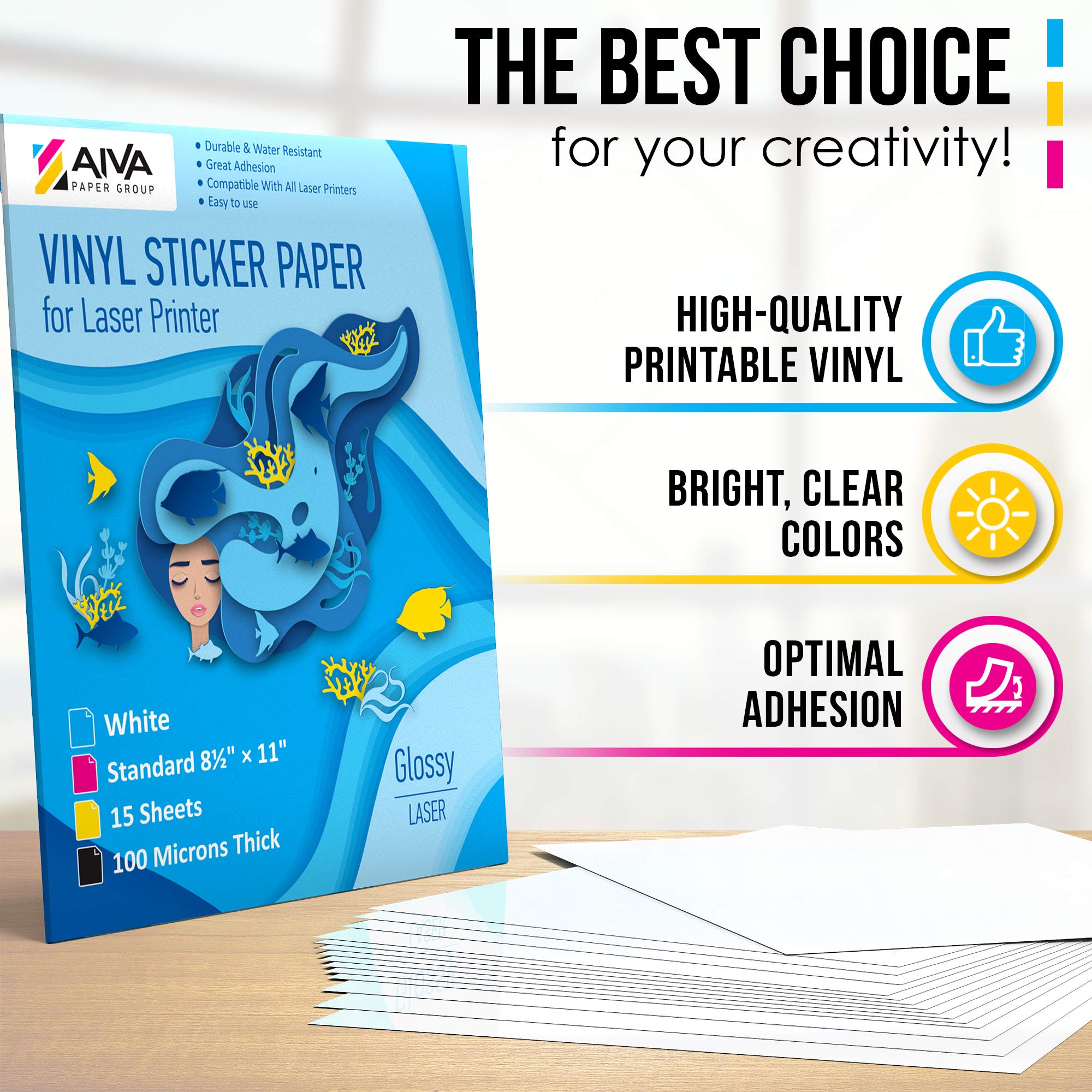 Mua Printable Vinyl Sticker Paper for Laser Printer - Glossy White - 15 ...