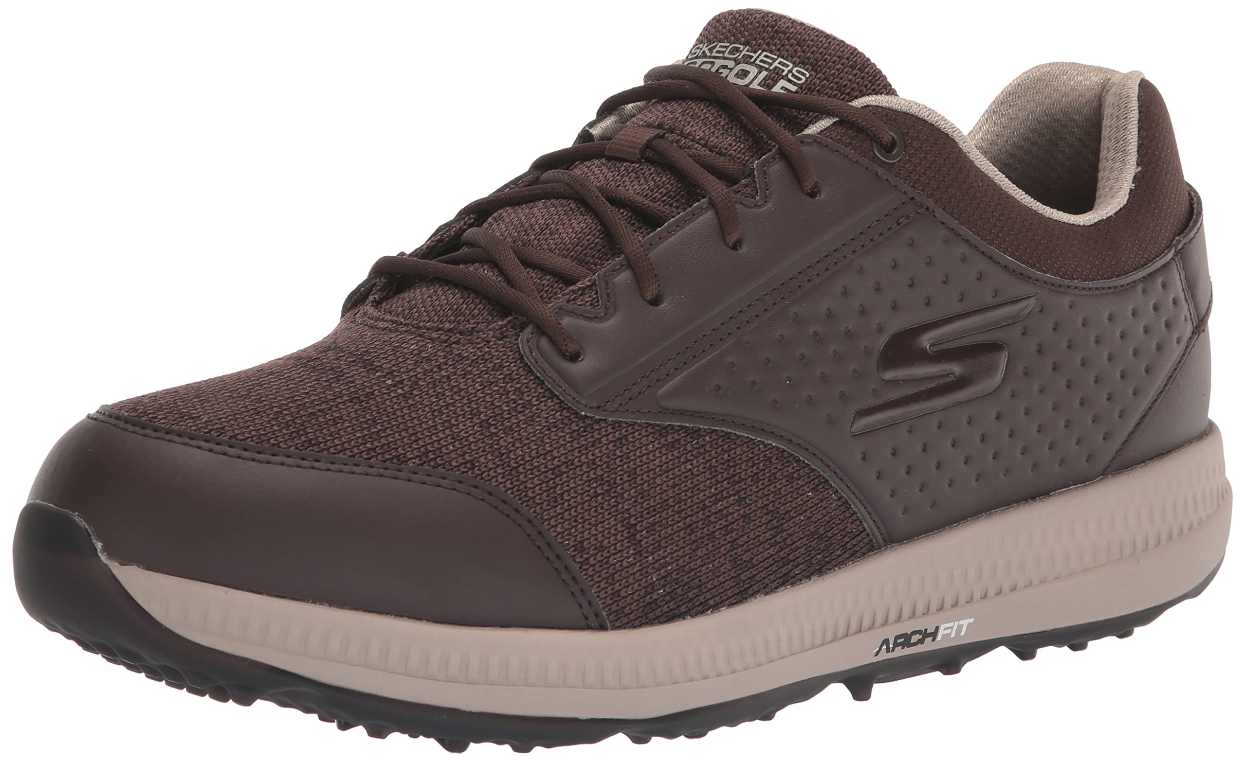 Skechers Men’s Elite 5 Range Relaxed Fit Waterproof Spikeless Golf Shoe Sneaker, Brown, 13