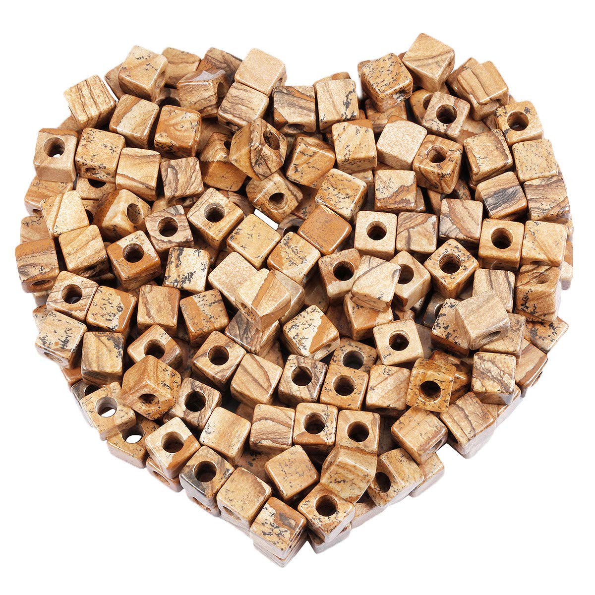 KYEYGWO Picture Jasper Large Hole Polished Gemstone Beads for Bracelets, Square Loose Charms European Bead for Jewelry Making, Pack of 20