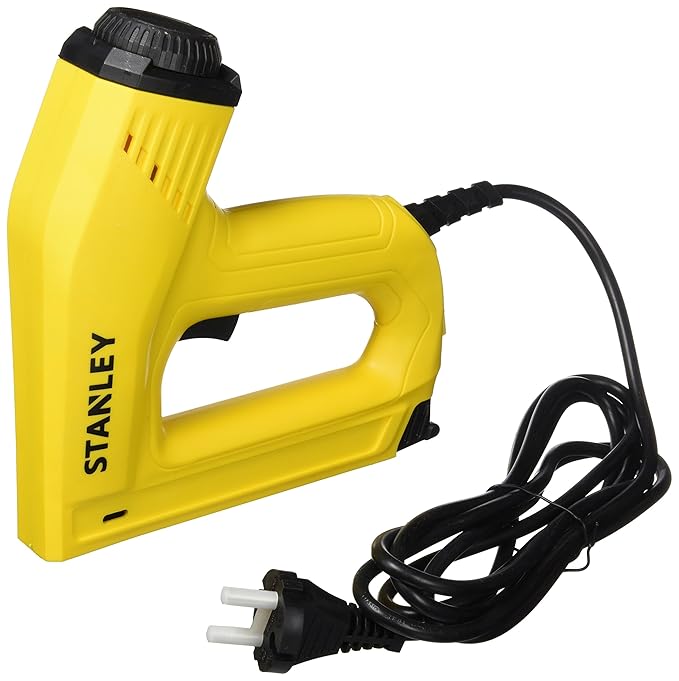 Stanley Elektrotacker und Nagler (für 12/15 mm Nägel und Klammern Typ G 6/8/10/12/14 mm, Tiefenanschlag) 6-TRE550, Gelb