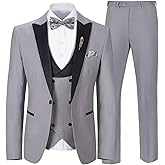 Mens Suit Slim Fit 3 Piece Suit Blazer Vest Pants Sets with Bow Tie Handkercher Brooch for Men for Wedding Prom Party