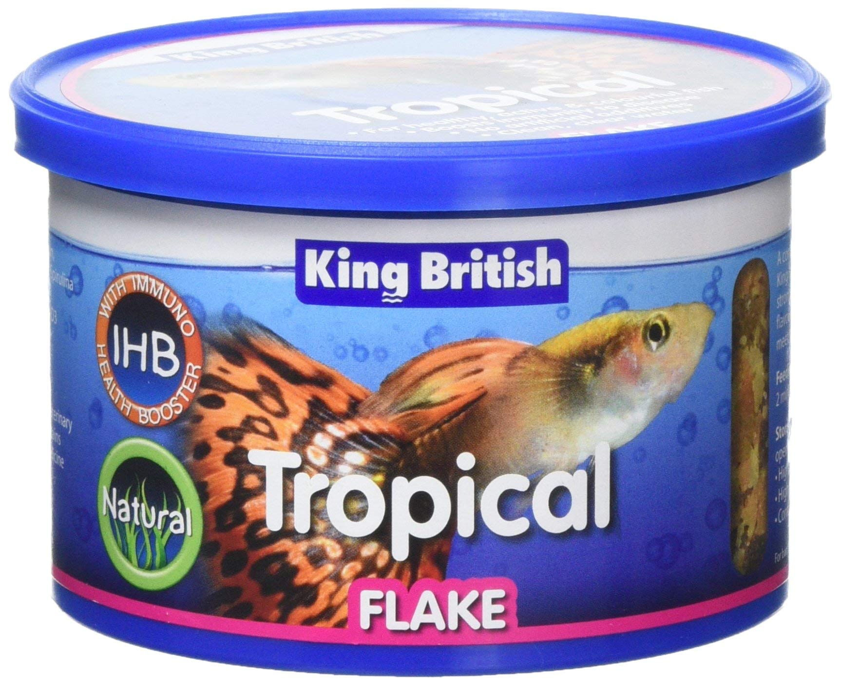 King British | Tropical Fish Flake With Immuno Health Booster | Complete Food for Tropical Fish | Helps Prevent Infection and Disease | High Protein Content | Includes Essential Vitamins | 55g