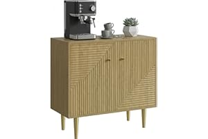 HOMCOM 30" Modern Sideboard, Buffet Cabinet with Adjustable Shelf, Kitchen Accent Cabinet with Linearly Carved Doors and Stee