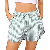 Vlazom Women's Sleep Shorts Cute Plaid Pajamas Shorts Soft Elastic Pajama Bottoms Boxer Shorts Sleepwear S-XXL