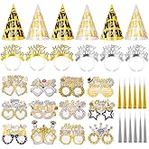 YVAINE 2026 New Year Eve Party Supplies 36pcs Gold Silver Years Eve Decorations Kit - Happy New Year Paper Glasses Headband Cone Hats Noisemaker for 2026 Happy News Year Eve Party Supplies