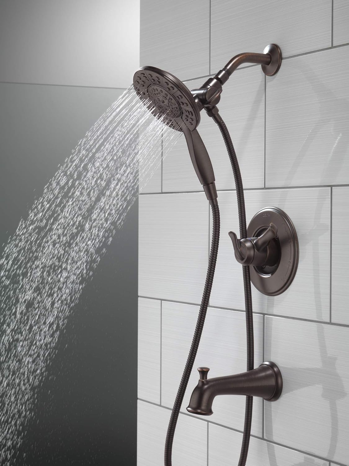 Delta Faucet Linden 17 Series Dual-Function Tub and Shower Trim Kit, Shower Faucet with 4-Spray In2ition 2-in-1 Dual Hand Held Shower Head with Hose, Venetian Bronze T17494-RB-I (Valve Not Included), Without Rough - Hand Held Showerheads - 
