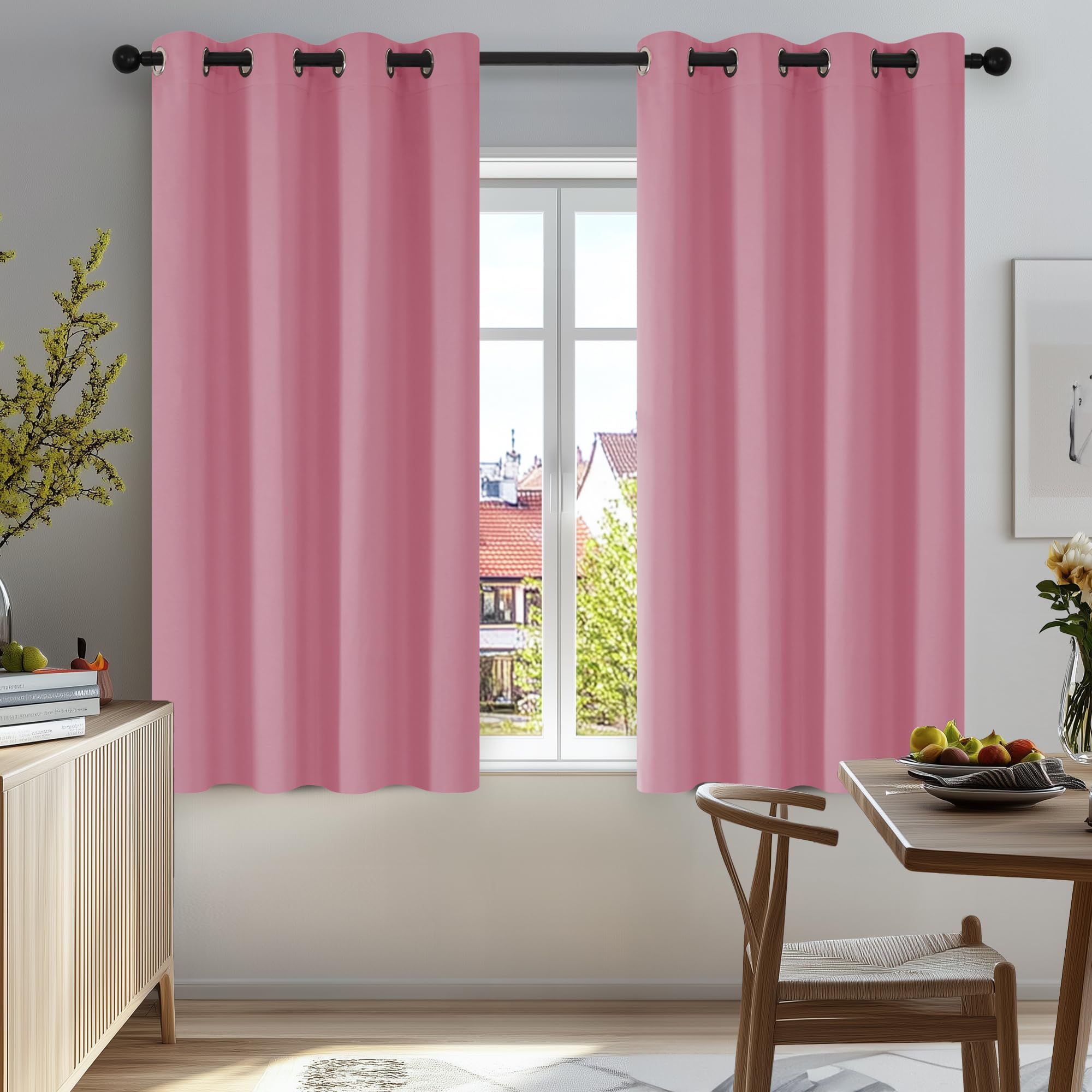 Deconovo Pink Blackout Curtains Solid Thermal Insulated Eyelet Curtains for Nursery 46 x 54 Inch Pink 2 Panels