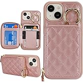 Hamany for iPhone 14 Case Wallet with Card Holder,for iPhone 14 Phone case Wallet with Zipper with Slot Kickstand Stand Case for Women and Man 5G 6.1 Inch-Rose Gold