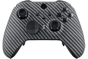 eXtremeRate Black Silver Carbon Fiber Faceplate Cover, Soft Touch Front Housing Shell Case Replacement Kit for Xbox One Elite Series 2, Xbox Elite 2 Core Controller Model 1797 - Accent Rings Included