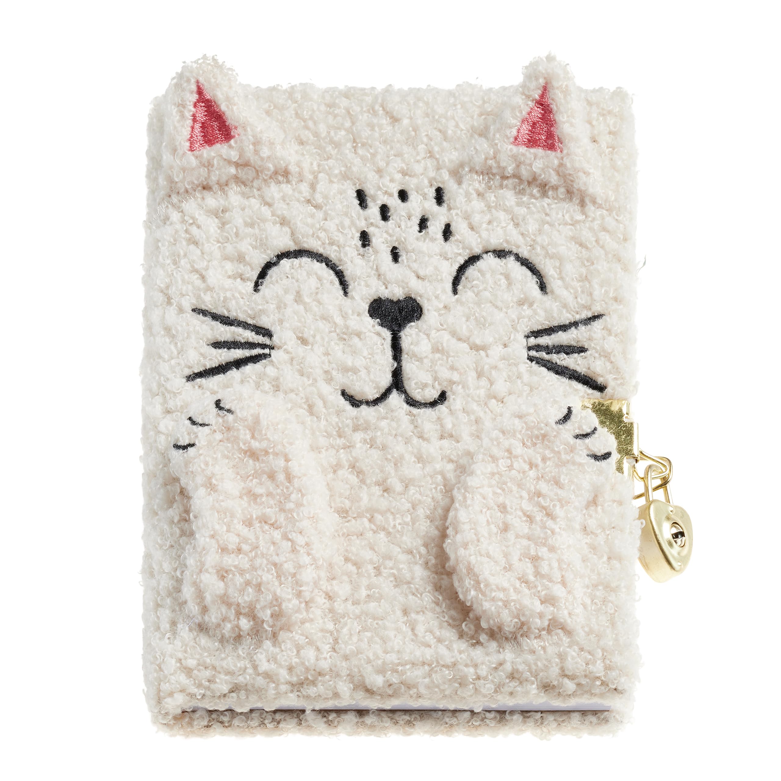 Miquelrius - Secret Journal, Size 131 x 182 x 20 mm, Polyester cover with plush feel, Embroidered details, Intimate diary with lock and keys, 80 lined sheets of 80 g/m², Cat design