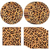 HiEnjoin Leopard Print Party Plates and Napkins, Disposable Cheetah Ppaer Dessert Plates Guest 20 Jungle Safari Party Supplies Tableware for Baby Shower Jungle Parties Decorations(40PCS)