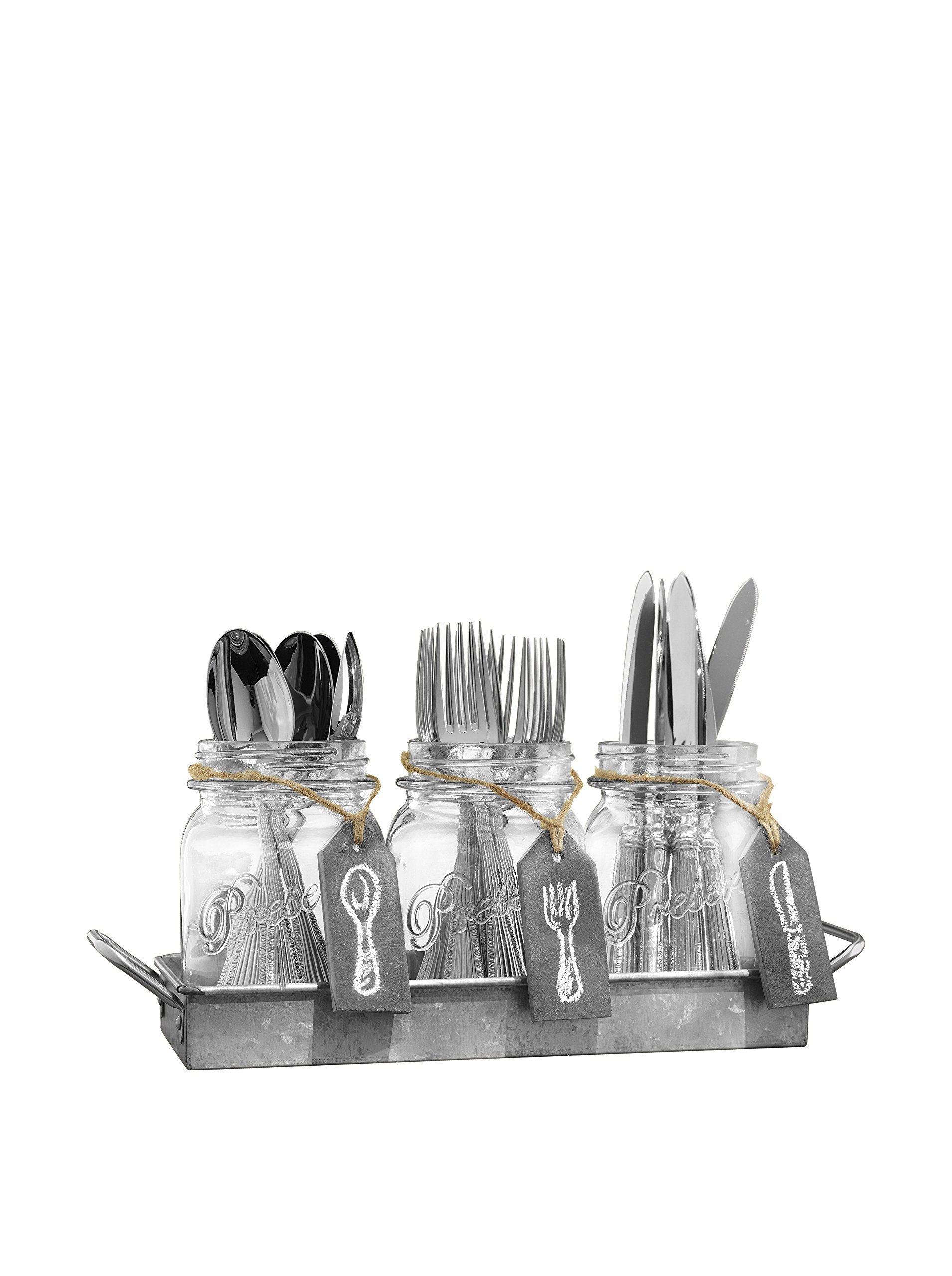 Home Essentials Set of 3 Mason Jar Flatware Caddies with Chalk Tags