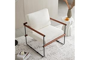 jiexi 28.3in Modern Boucle Fabric Accent Chair with Arms for Living Room, Modern Tufted Single Sofa for Bedroom, Upholstered Reading Comfy Armchair, with Metal and Wooden Frame