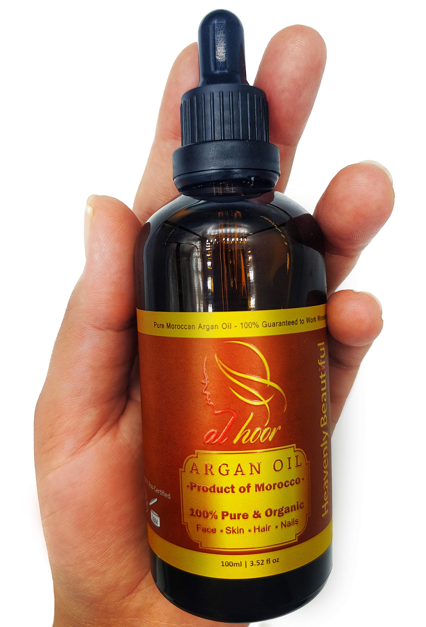 AL HOOR Certified Organic Argan Oil - Virgin Cold Pressed Premium Quality - Moroccan Oil Damaged Hair Treatment Serum Beauty Skincare Nails Strengthener Cuticle Softener Face Moisturiser - Vegan