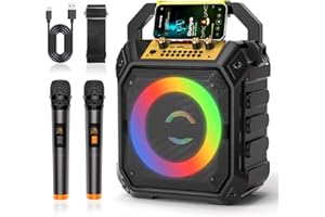 MANGOSTAN Karaoke Machine with Bluetooth and 2 Wireless Microphone for Adults & Kids, Portable Karaoke Speaker with TWS Mode, PA System, LED Light, REC, FM Radio, AUX, USB, TF Card for Home Party