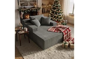Sytopia Chaise Lounge with Armrests, Oversized Sofa Bed with 3 Pillows, Cozy Boneless Couch, Sleeper Reading Chair for Living Room Bedroom, Floor Sofa Corduroy, Furniture Sala, Urban Grey