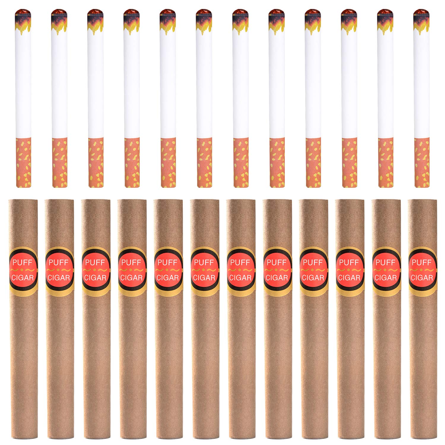 24 Pcs Fake Puff Cigarettes Fake Cigars for Prank, Joke,Novelty Smoking Gag (12 Cigarettes + 12 Cigars)
