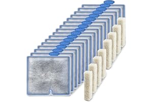 AQOOSTER 16 Pack Filter Cartridge and 8 Pack Filter Pads for Aqueon, Medium Replacement Cartridges for QuietFlow LED PRO Power Filter Size 10/Power Filter Size 10/E Internal Power Filter Size 20