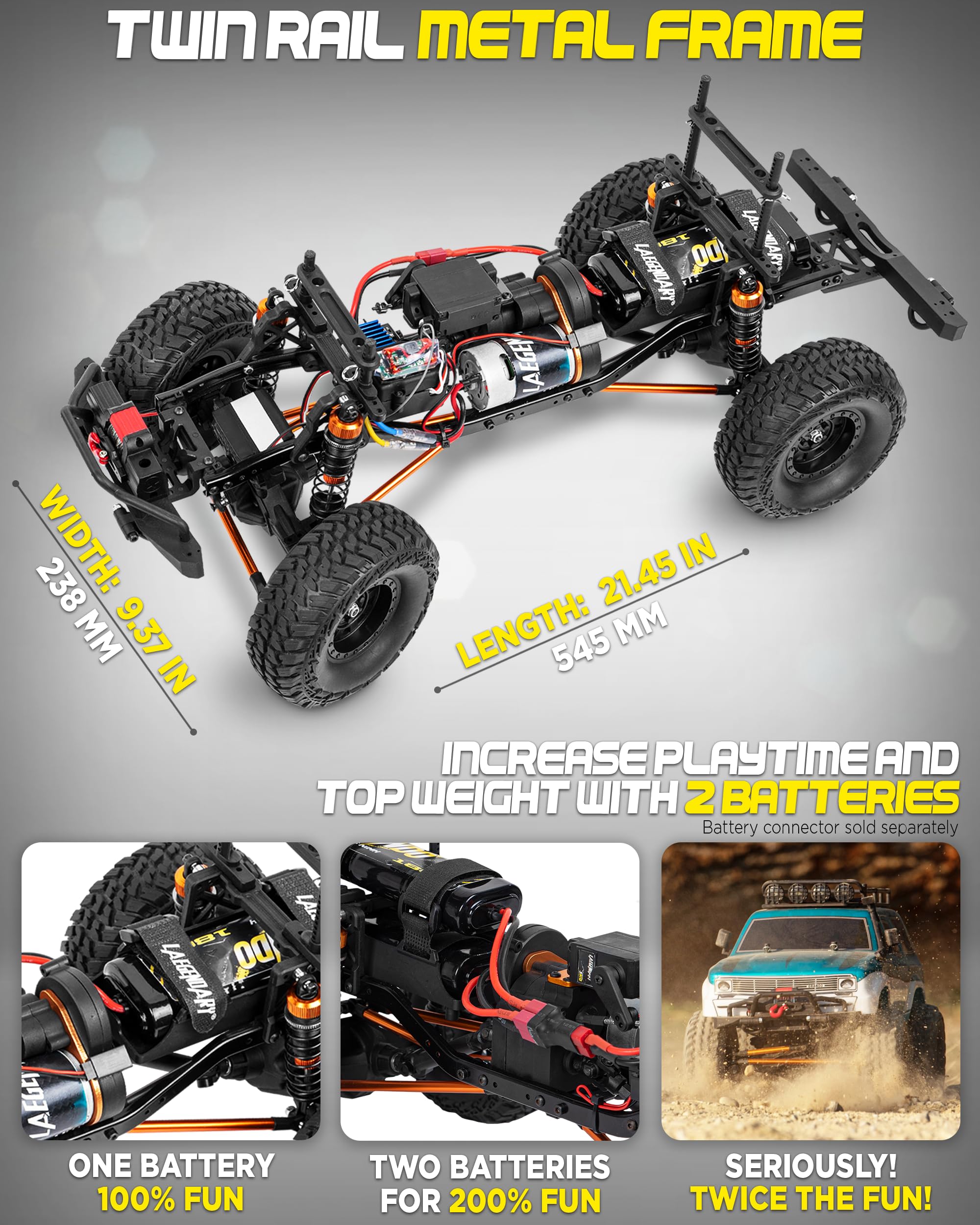 LAEGENDARY 1:10 Scale RC Rock Crawler - 4x4 Offroad Remote Control Truck for Adults - Fast, Electric and Hobby Grade - Brushed Motor and Red-Orange Color