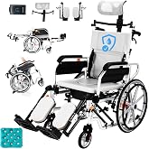 5-in-1 Reclining Wheelchairs, Waterproof Shower Bathroom Wheelchair, Elevating Leg Rests and Potty, 18.5" Wide Seat Heavy Duty Transport Wheelchairs for Adults, with Backpack&amp; Removable Headrest