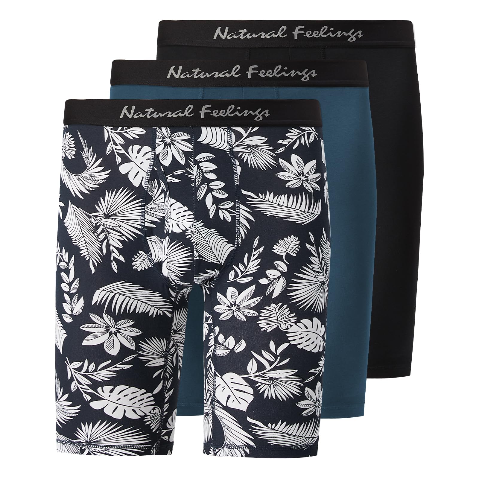 Photo 1 of Natural Feelings Mens Underwear Modal Boxer Briefs 9 Inch Long Leg Boxer Briefs for Men Pack XXL