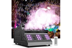 Fancybling 2000W Fog Machine, 3 in 1 Fog Bubble Machine with 2 Bubble Fans, 18 RGB LED Lights Smoke Bubble ALL IN ONE Fog Mac