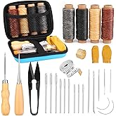 Leather Sewing Kit, 29 Pcs Leather Repair Kit with Curved Mattress Needles, Waxed Thread, Storage Bag and Awl, Heavy Duty Sew