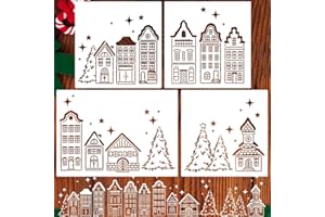 ZOSYLLEY Christmas Stencils for Window Glass Large Christmas Stencils for Crafts Reusable Xmas Village House Holiday Stencil for Painting on Doormat Wood Fabrics Decor