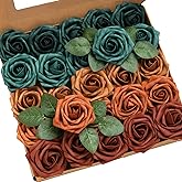 Ling's moment Artificial Flowers, 25Pcs 3" Roses in Teal Shades, Realistic DIY Foam Floral Decor for Wedding Bouquets/Centerpieces, Outdoor Party Backdrops, Room/Table, and Garden/Pot Decorations