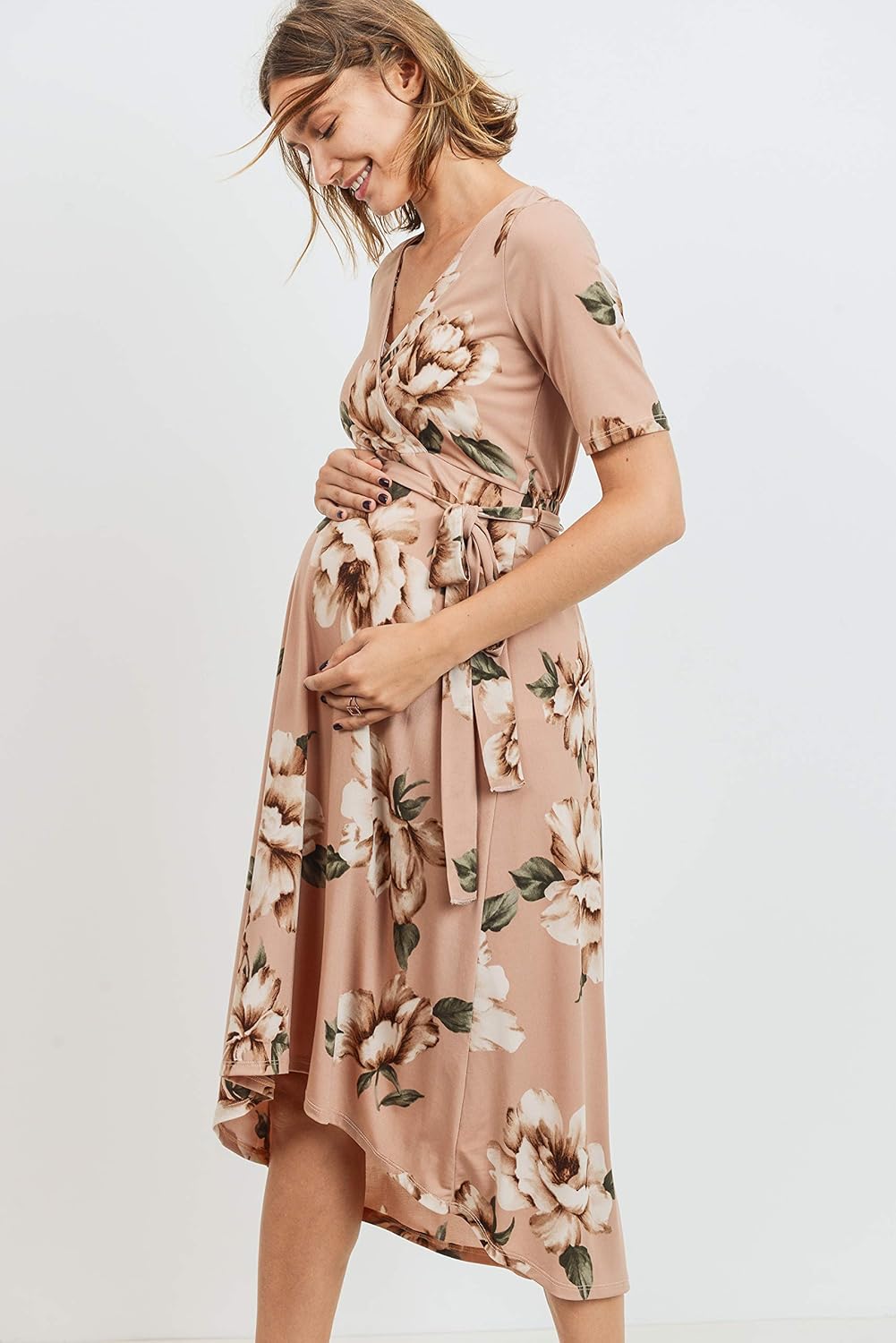 Hello MIZ Women's High-Low Surplice Wrap Maternity Dress with Waist Belt (L. at  Women’s Clothing store