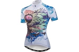 JPOJPO Women Cycling Short Sleeve Jersey Bike Bicycle Clothing Flowers Jacket with Big Reflective Tape