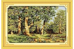 Dimensean Stamped Cross Stitch Kits Full Range of Embroidery Patterns Starter Kits for Beginners Adult or Kids DIY Cross Stitches Needlepoint Kits 11CT-Greenfield Forest 15.7x23.6 inch