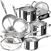 Ciwete Tri-Ply Stainless Steel Pots and Pans Set 11 PC, 18/10 Stainless Steel Cookware Set with Steamer Insert, Kitchen Induc