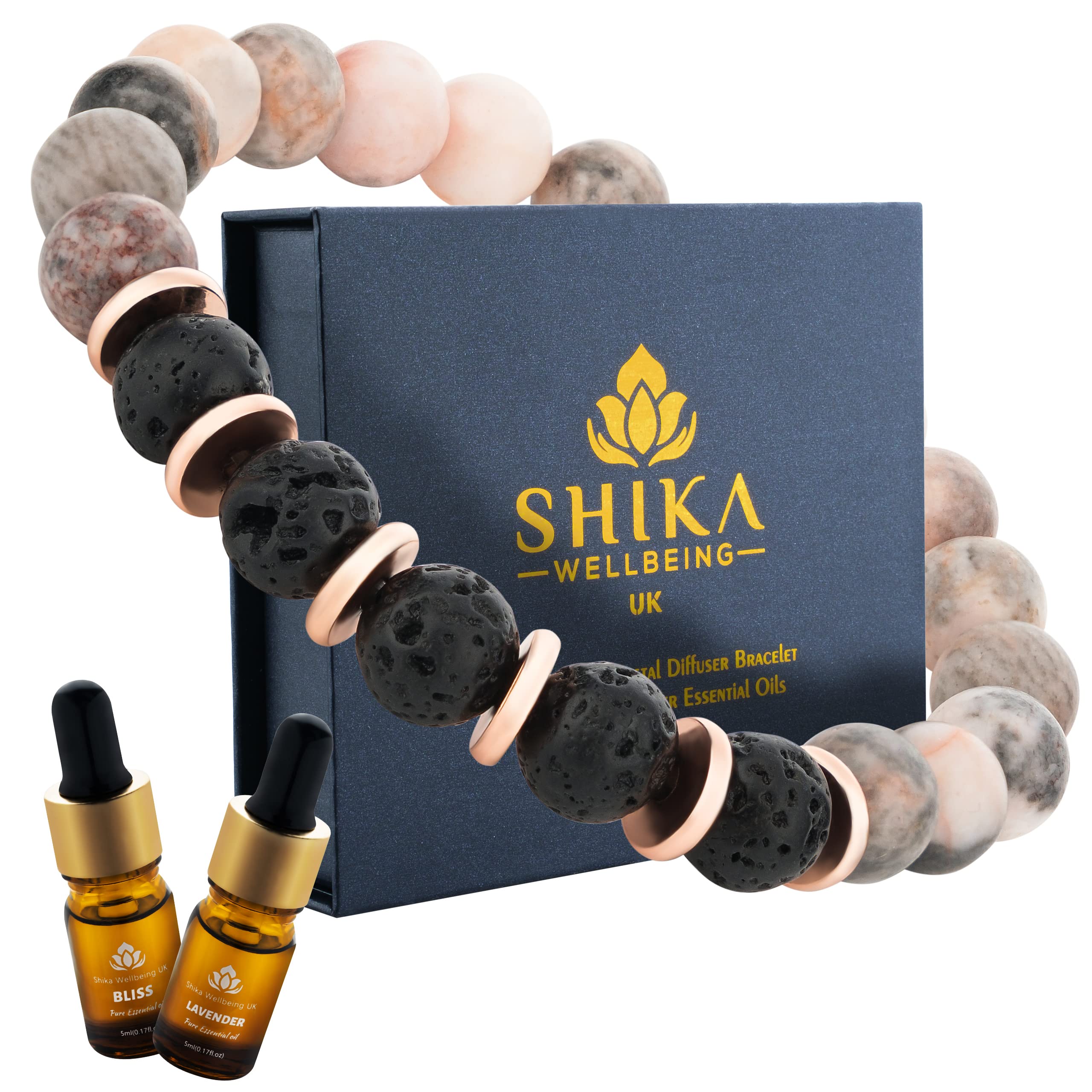 Shika Wellbeing Anxiety Bracelets for Women – Healing Lava Stone & Beaded Bracelet with Lavender Essential Oil | Crystal Lava Beads Chakra Bracelet | Anti-Anxiety & Relaxation Gift for Women & Friends