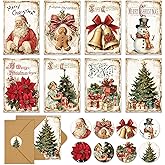 Whaline 40 Packs Christmas Vintage Greeting Cards Retro Xmas Tree Santa Snowman Blank Note Cards with Envelopes and Stickers For Winter Holiday Birthday Party, 4 x 6 Inch