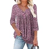 ROSELINLIN Womens Long Sleeve Tunic Tops Floral Fall Blouse Shirts
