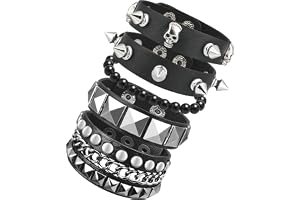 Trinckle 5Pcs Studded Bracelet, Grunge Bracelets as Punk Accessories | Leather Emo Bracelets for Women Men Girls, Punk Bracel