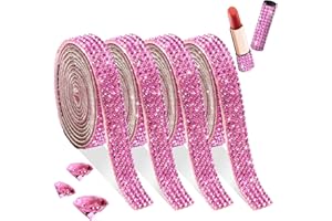 FULZTEY Self Adhesive Crystal Ribbon 4 Rows Sticky Gems - Light Pink Rhinestone Strip with 2 mm Gemstone Glitter - Diamond Wrap for DIY Crafts, Clothes & Gift Decoration